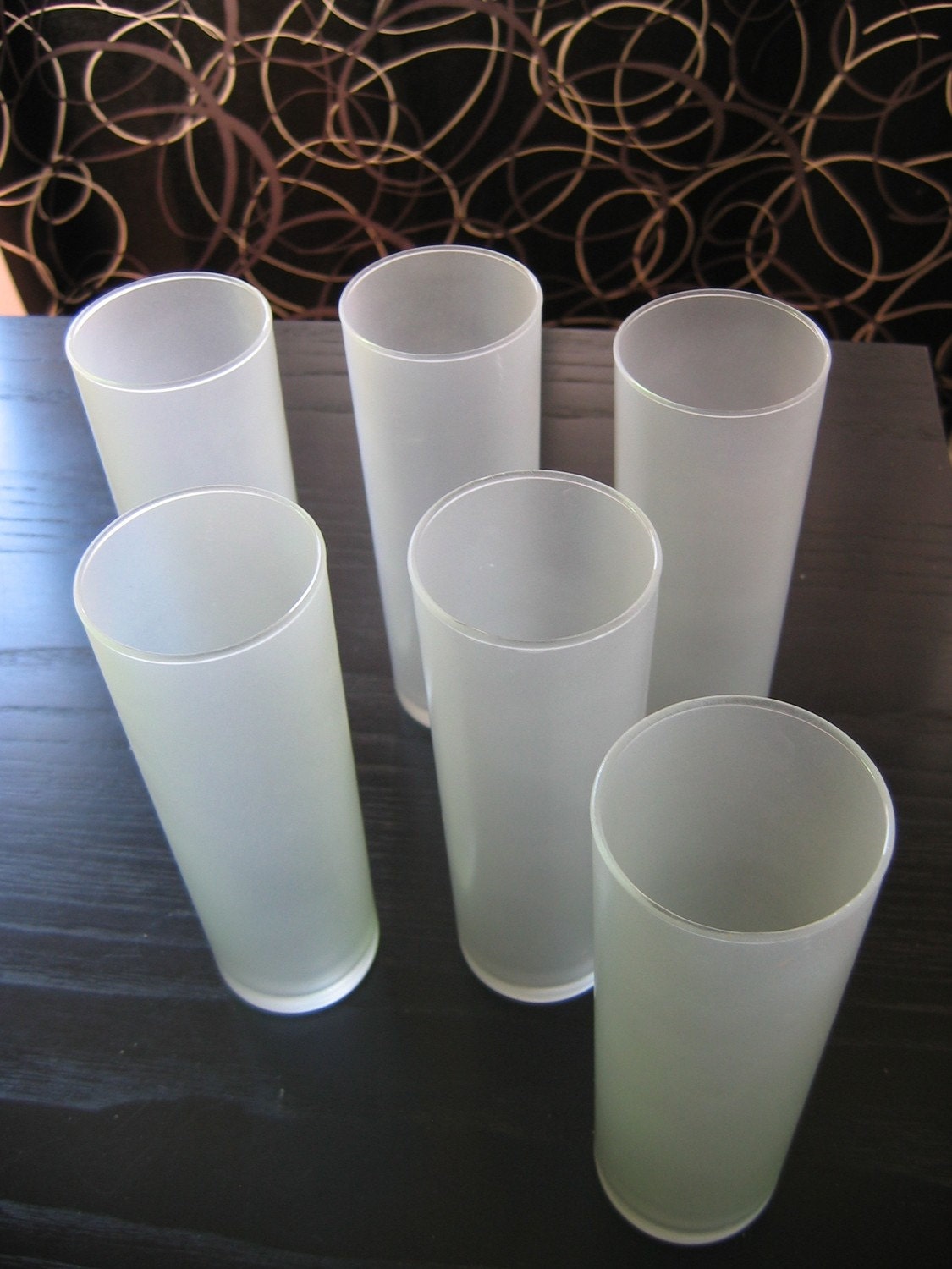 Set of 6 Vintage Tall frosted Drinking Glasses. Libby 7