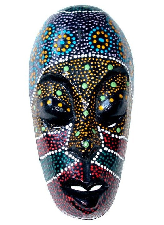 CARVED painted wooden AFRICAN MASK vintage excellent condition