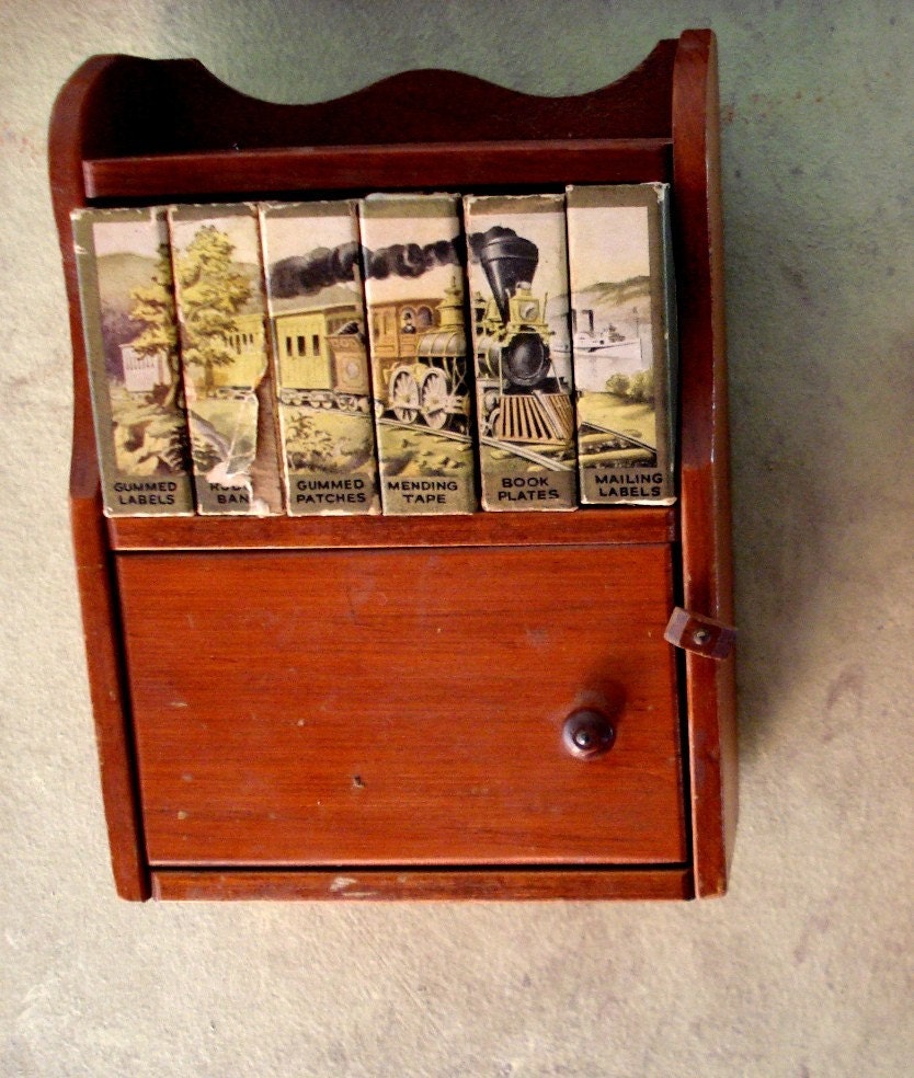 SALE Vintage Dennison RARE Train Miniature Wood Bookcase