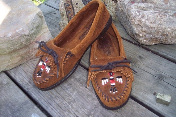 Vintage MINNETONKA Beaded Moccasins Size 8 Brown