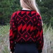 Vintage 1980s Oversized Sweater Geometric Retro Modern Tribal in Black and Red Womens Large