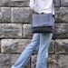 Black Leather Messenger Bag . Cross Body iPad Carrier . Three Large Pouches . Handmade Vintage
