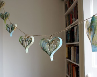 Rustic Wedding Decorations, Travel Themed, Map Garland, Heart Decorations