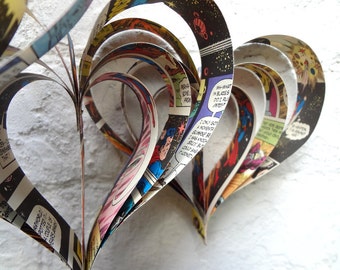 Comic Book Christmas Decorations, Paper Hearts, Geek Christmas