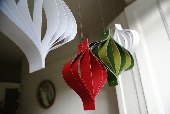 Paper Christmas decorations large red white and green hanging