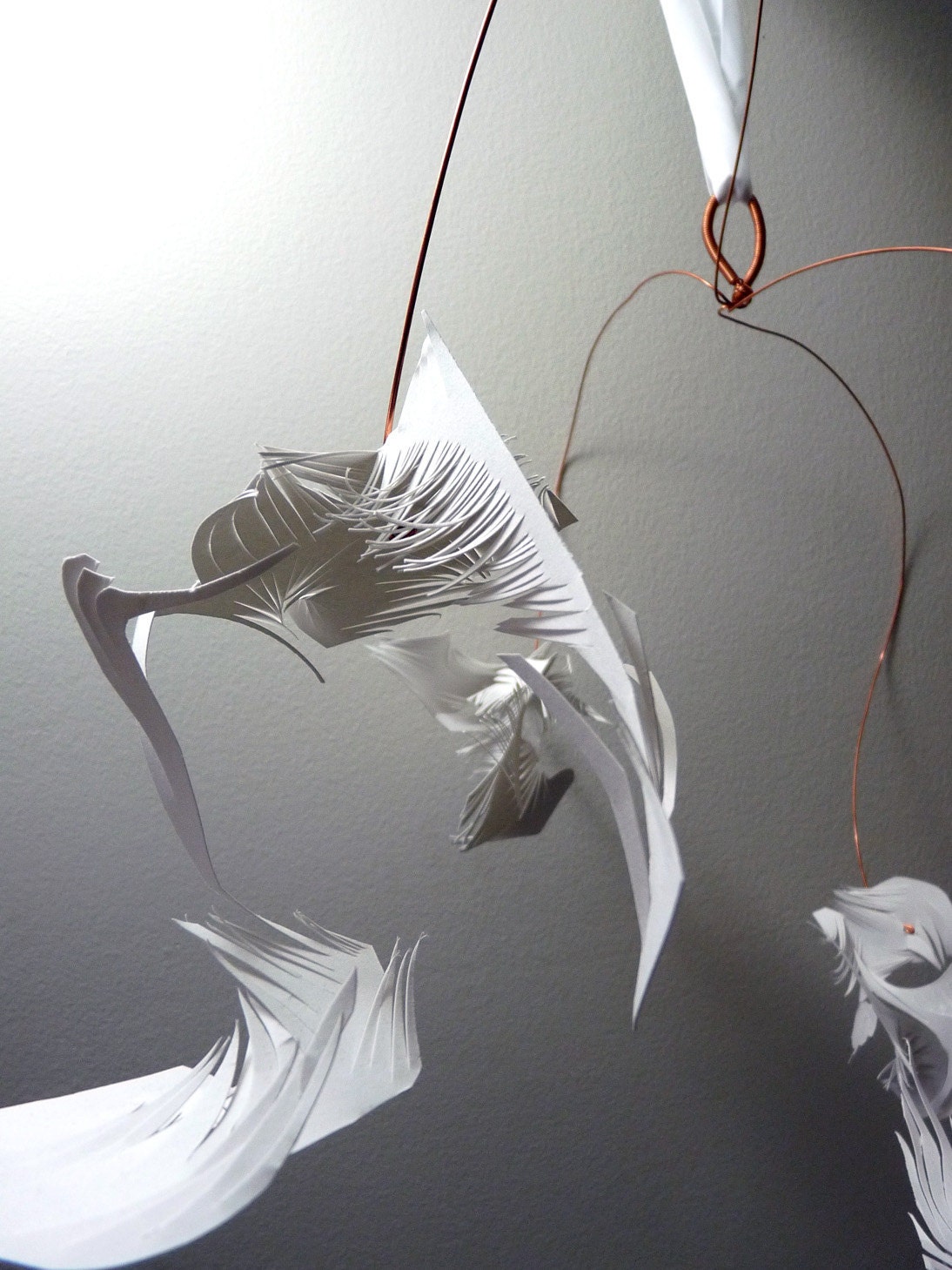Wobble White Cut Paper & Copper art mobile by tinymishaps