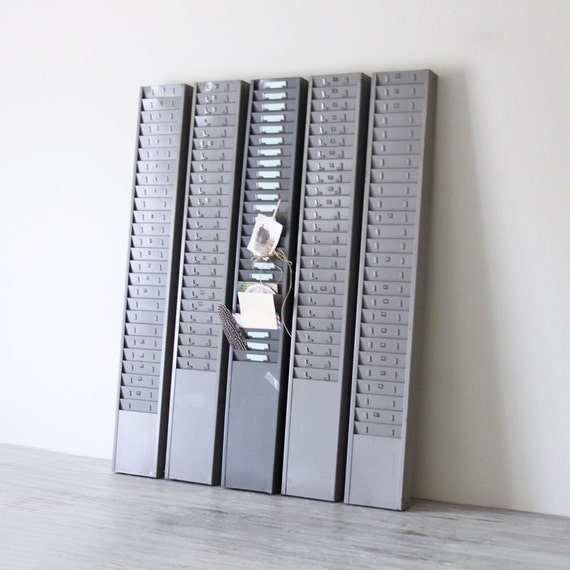 industrial gray metal time card rack