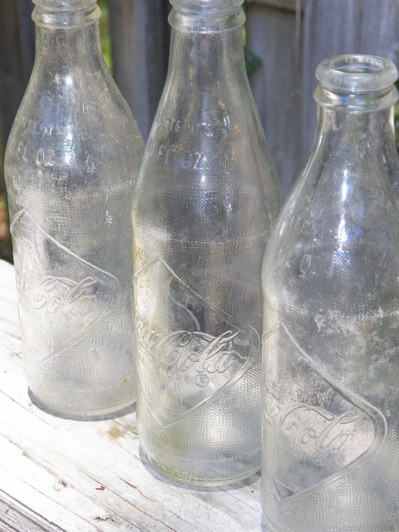RESERVED Vintage 1960s Clear Glass Coke Bottles Embossed