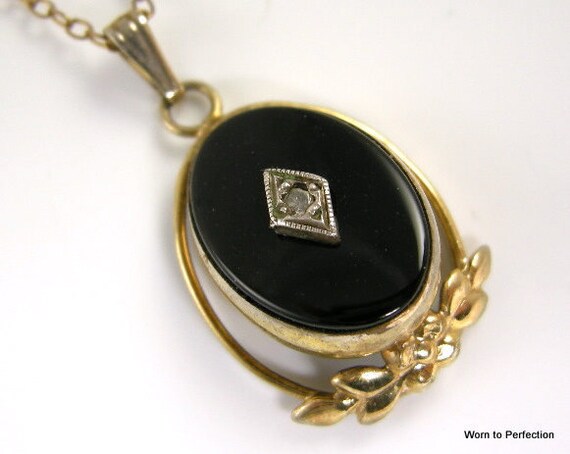 12K Gold Fill Onyx and Diamond Pendant Use XMASJULY2012 for 20% off ...