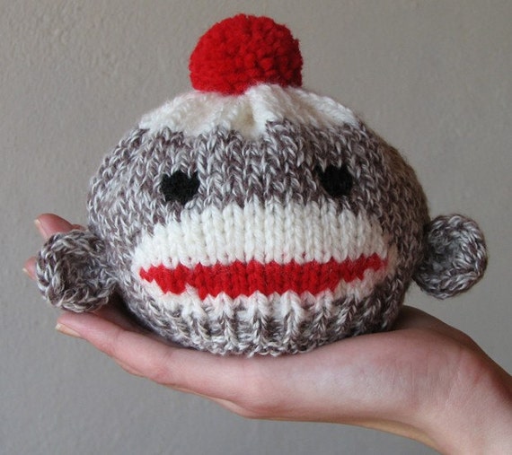 Sock Monkey Hat for Newborn Baby Custom Knitted Cotton Blend