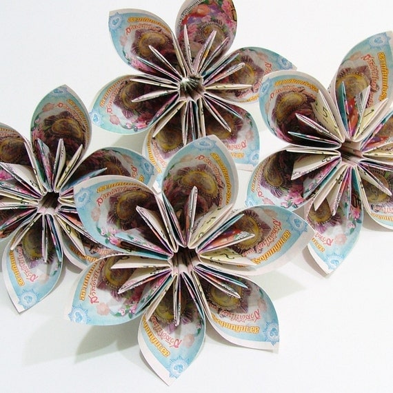 Vintage Style Origami Flowers 20 pcs
