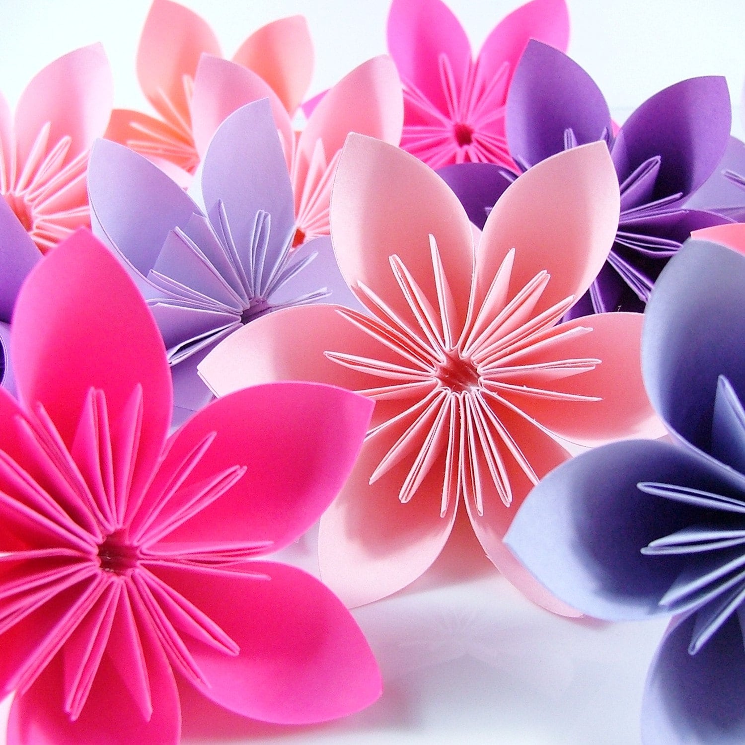 Origami Flowers 20pcs Purple and Pink