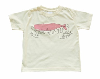 Apericots Cute Save the Whales Fun Kids Eco Friendly Tee Soft Cotton Pink Whale