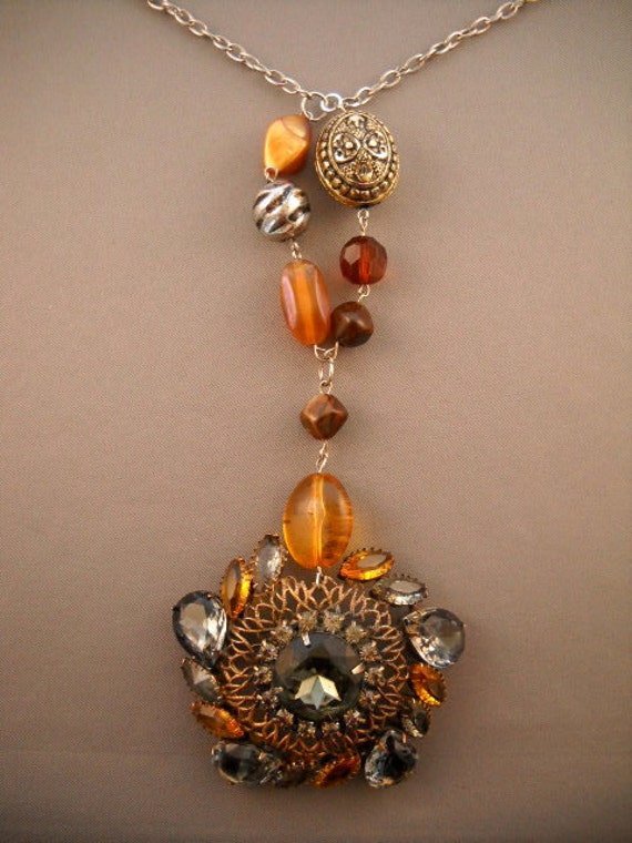 vintage amber broach necklace-36 in