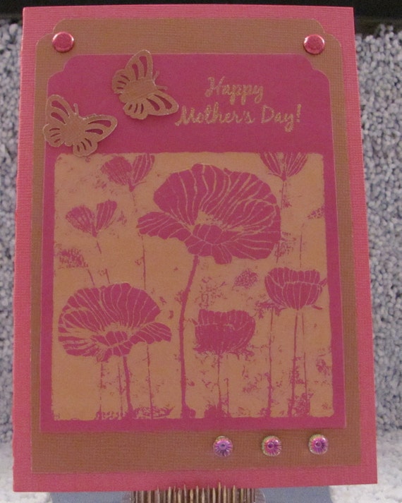 Pink and Gold Happy Mother's Day A7 Card Butterflies Metallic Mom Mommy Mothers Card