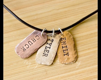 Childrens Names Mens Necklace - mixed metal dogtag necklace - gift for him - father's day necklace - daddy necklace - dad necklace
