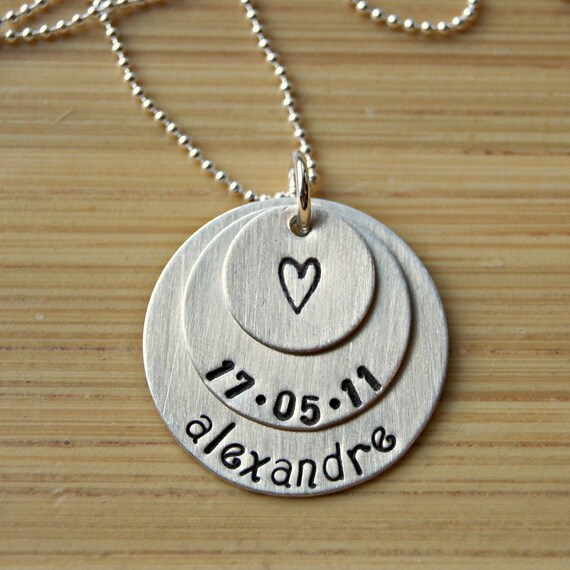 Items similar to Layered Hand Stamped Sterling Silver Child's Name and
