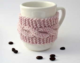 Coffee cup cozy pink brown button tea cup cozy mug cozy Christmas gift for her stocking stuffer winter holidays gift under 15 friends gift