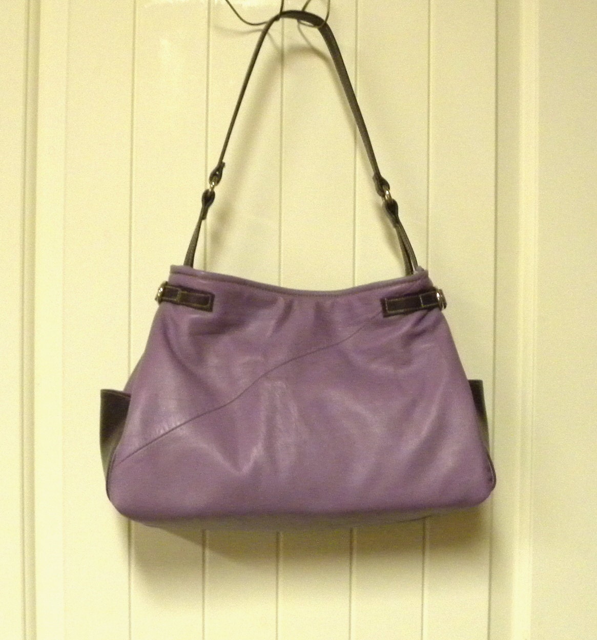 Handmade from a Lilac Leather Skirt Handbag Tote Bag