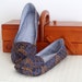 Marie Antoinette moccasins. Ooak slippers in blue and gold. Size: 22 cm / 9 in.