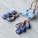 Sky blue dangle earrings, wire wrapped with blue jade beads - handmade copper wirework jewelry, vivid bright blue earrings