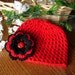 Baby Ladybug Flapper Hat - Beanie in Red and Black with a Three-Layered Flower