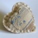 Wool pocket heart/ embroidered blue and beige/ double hearts