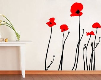 Bi color poppies vinyl graphic wall decal