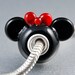 Girl Mouse Ears Big Hole Charm Bead, Red Bow, Handmade Lampwork