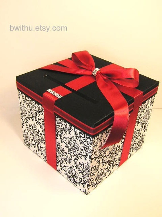 Damask and Red Wedding Card Box Gift Card Box by bwithustudio
