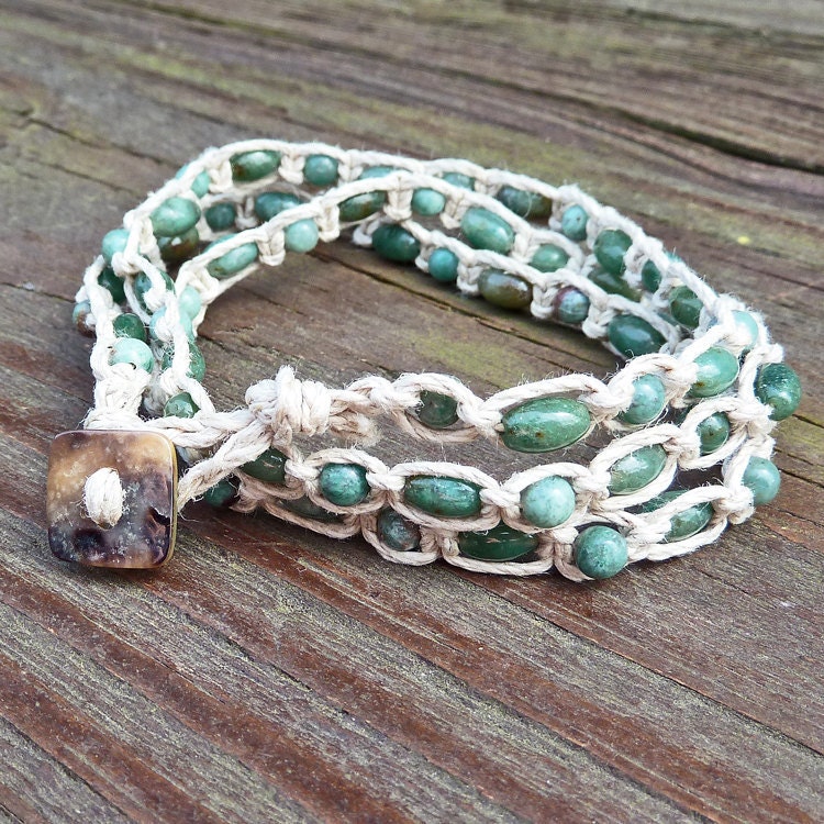 African Jade Wrap Bracelet Green Jade Stone Bracelet 3x
