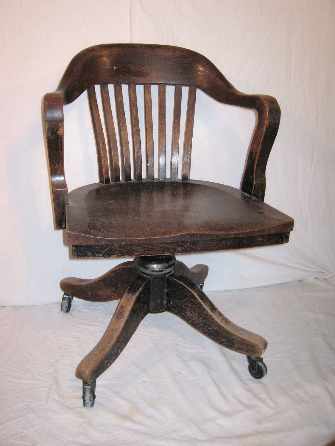 Bankers Chair Vintage Heavy Wood from 1930 or 40s Office Desk