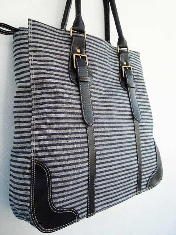 Items similar to Jeans stripe Bag perfect for laptop book etc on Etsy