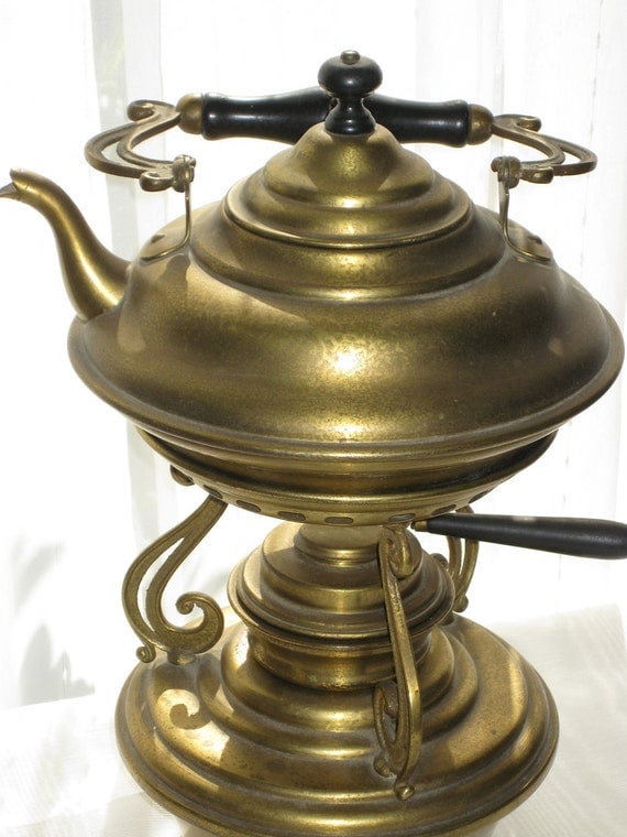 Antique Brass Teapot with Stand and Warmer 1890's Art