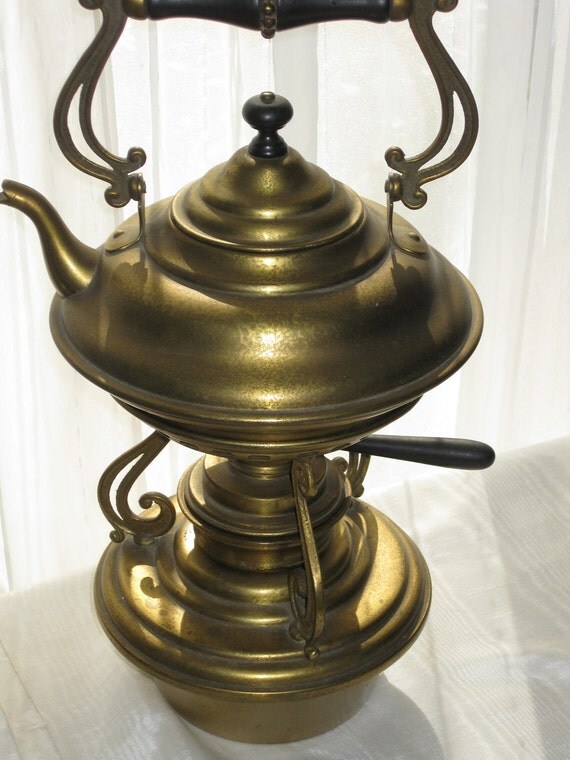 Antique Brass Teapot with Stand and Warmer 1890's Art