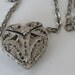 Silver Marcasite Heart Necklace Pendant Watch Long Chain Fancy Filigree Locket Womens Quartz Watch Japanese Movement
