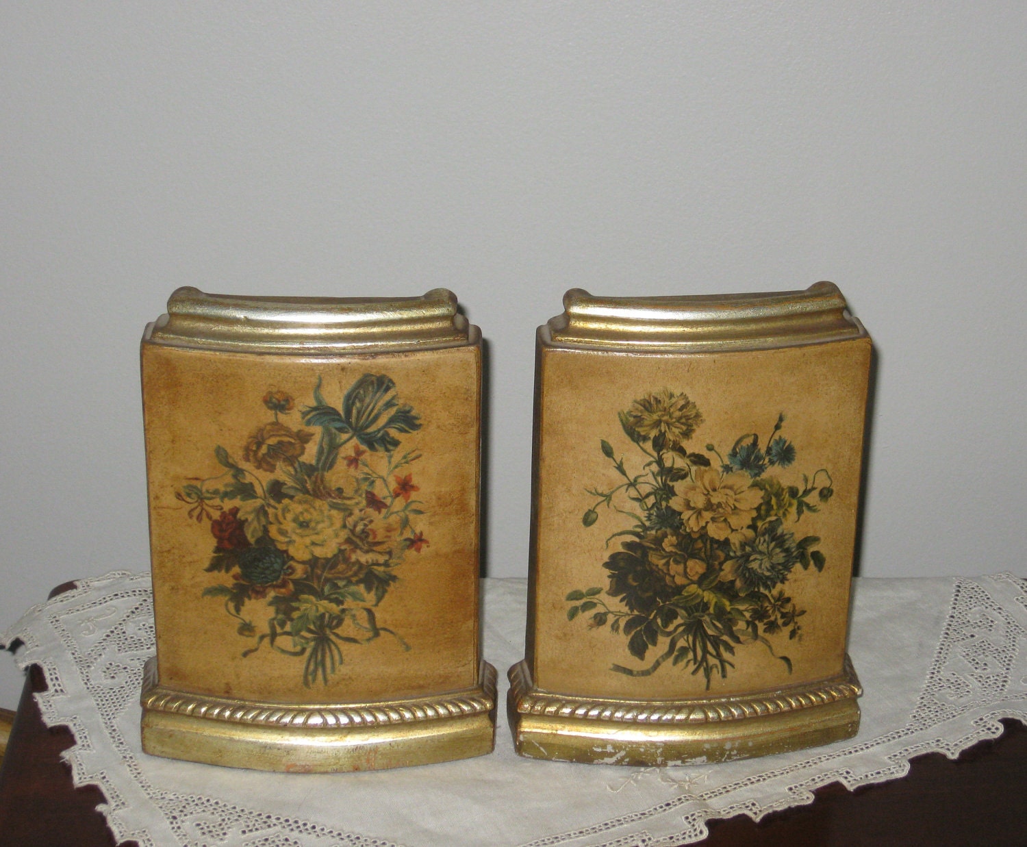 Vintage Floral Bookends 1960