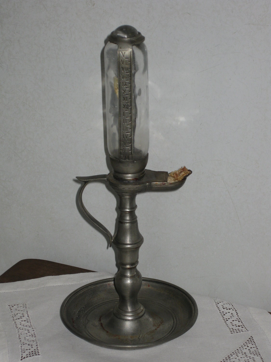 Early Pewter Timekeeper Oil Lamp Clock Peltro 95 Italy 1800s