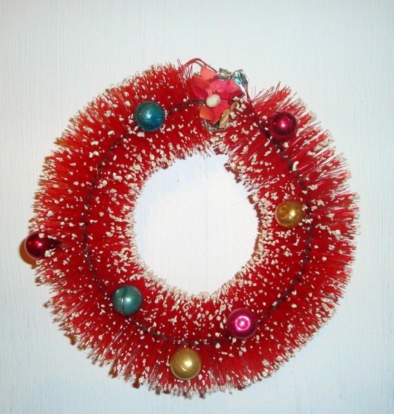 Vintage Bottle Brush Wreath Red Pink No. Two by VintageTinsel