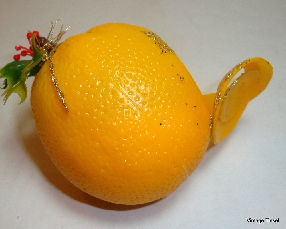 Vintage Plastic Fruit Christmas Ornament Santa Orange