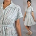 40s cotton DAY DRESS - vintage retro print day dress w/ full skirt lace trims & antique buttons s/m small / medium