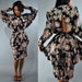 80s vintage dress BACKLESS PEPLUM dress / BATWING taper sleeves & ruffle fishtail peplum dress M