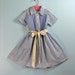 1950s / 50s GIRLS vintage SCHOOLGIRL dress - blue stripe cotton w/ full skirt & unique back yoke Size 6 7 8