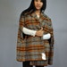 50s Vintage WOOL CAPE coat / Tartan Plaid wool swing cape w/ Leather Trims One Size