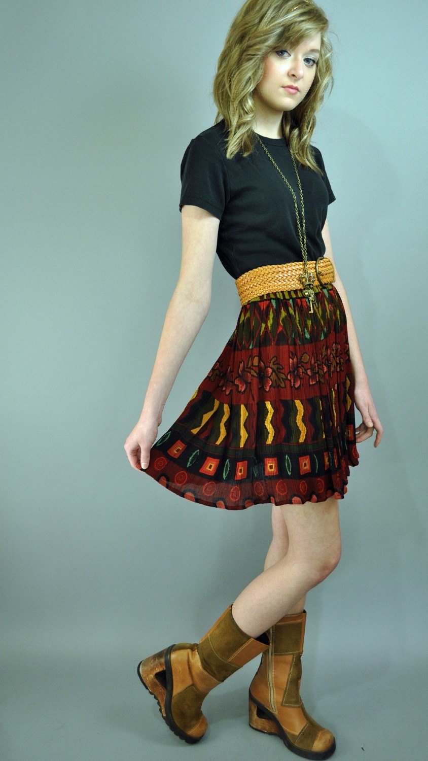 80s high waist ETHNIC skirt full SKIRT sheer crinkled gauze