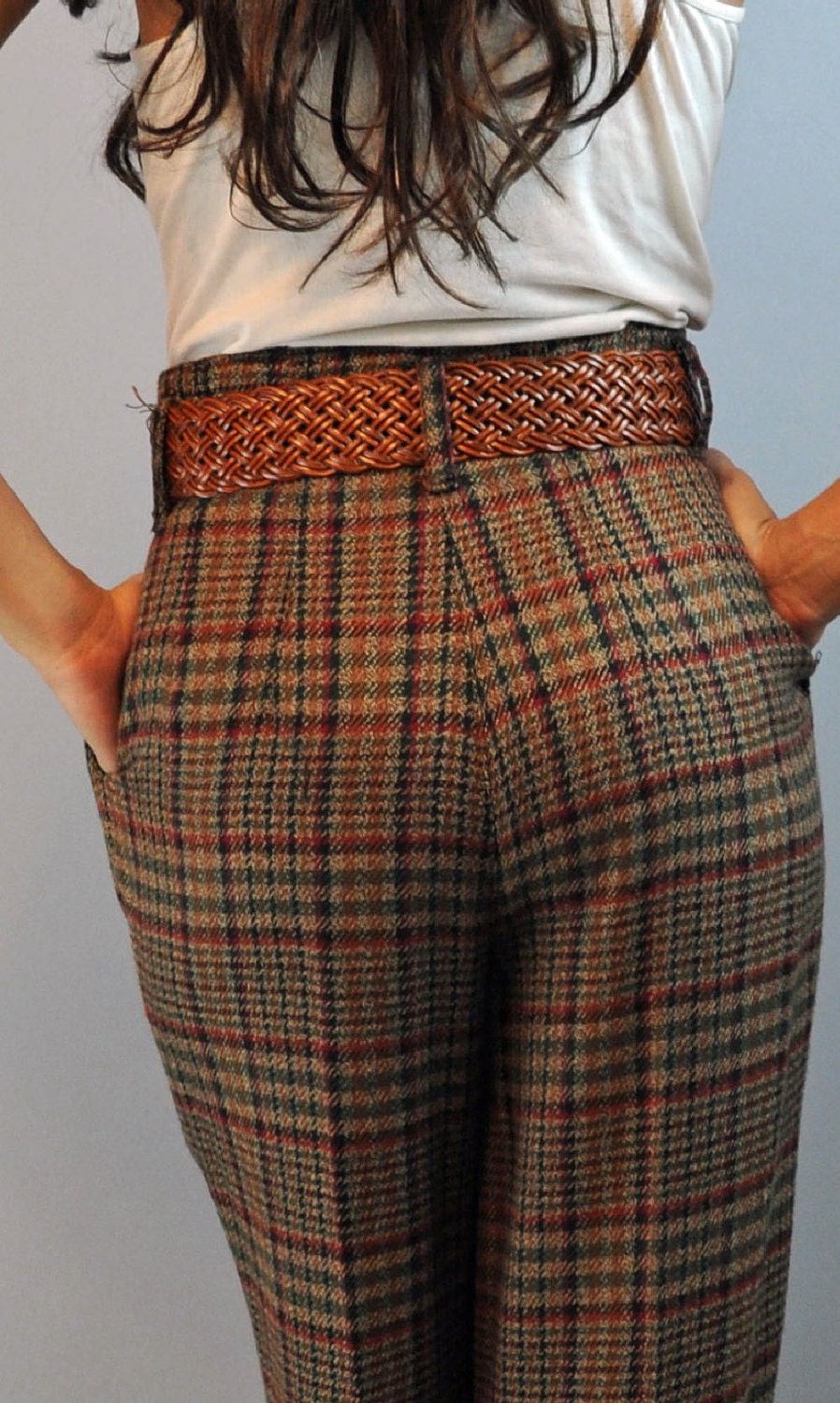 plaid high rise pants