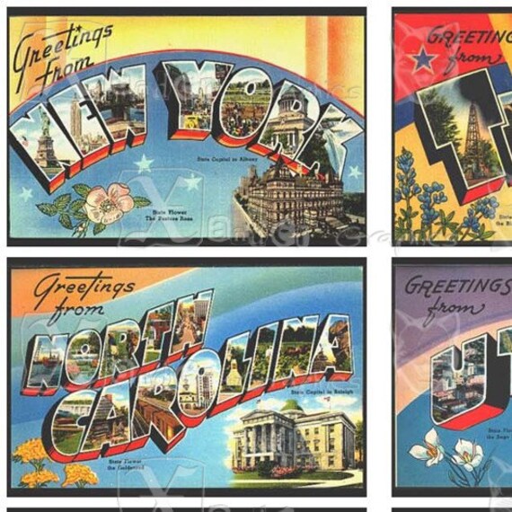 50 USA State Greetings from Vintage Postcards INSTANT
