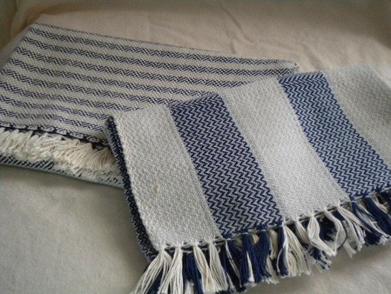 blue and gray handwoven towels
