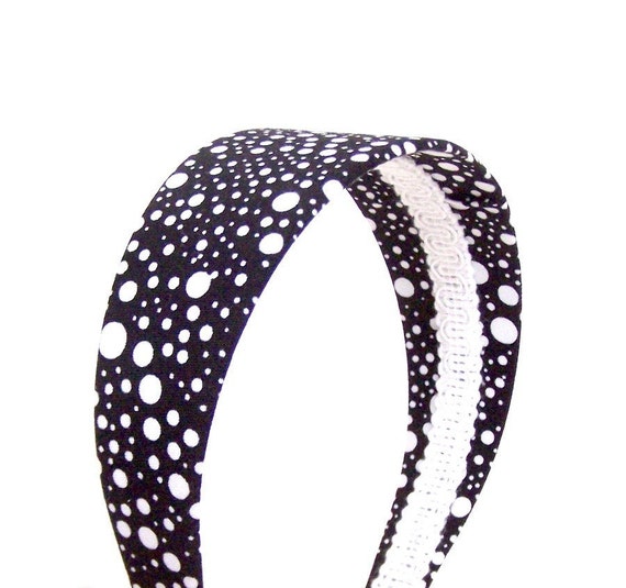 Wide Polka Dot Headband Black and White
