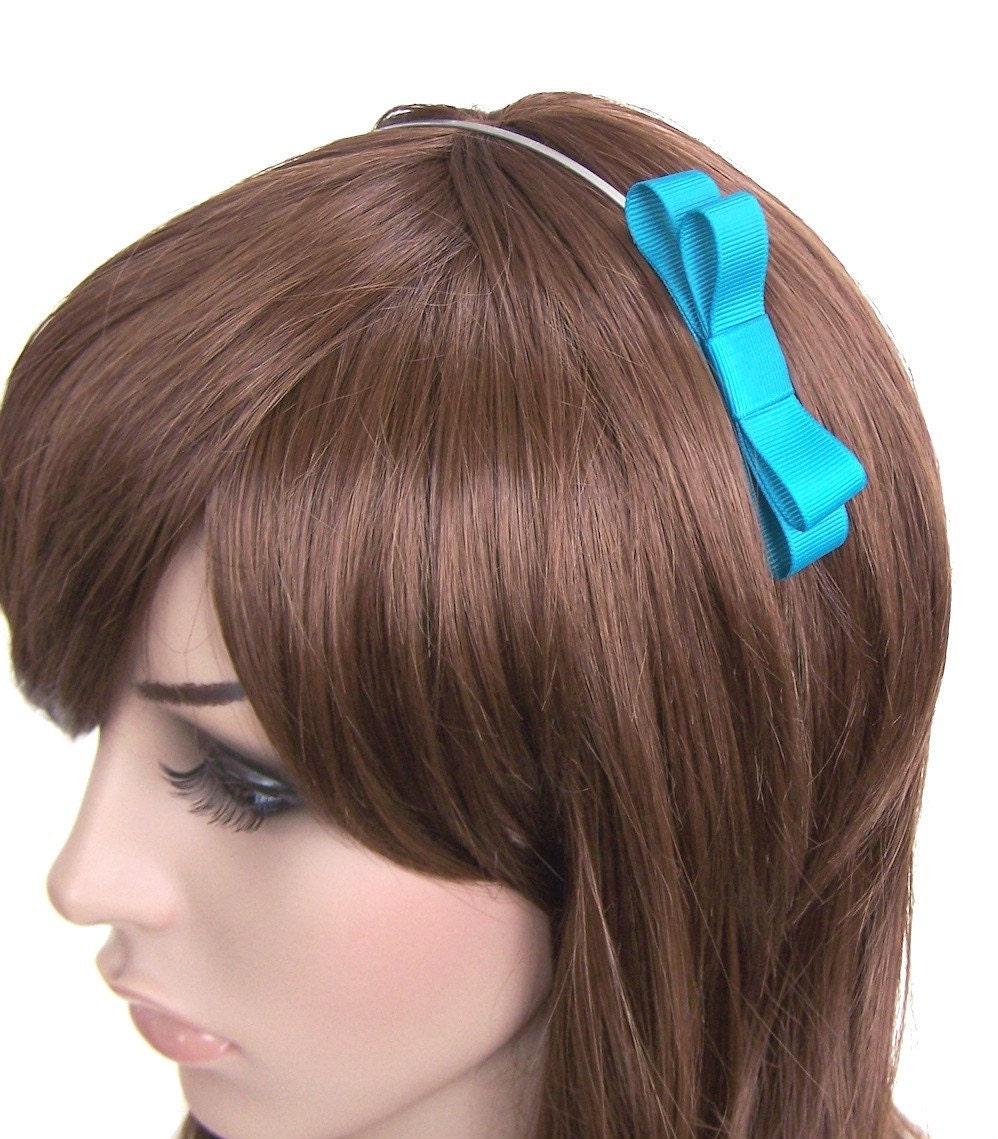 Bow Headband Skinny Metal Headband w/ Deep Teal Bow Girls
